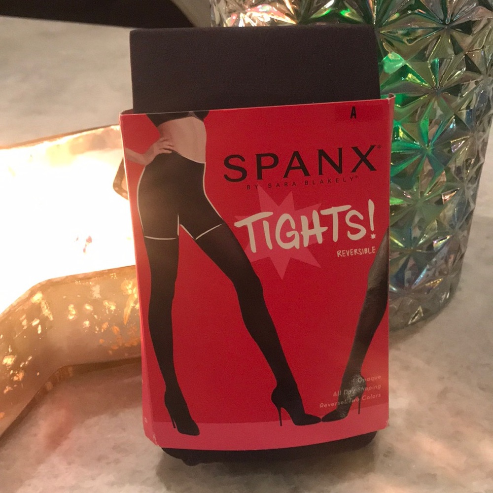 Opaque reversible charcoal & black Spanx tights